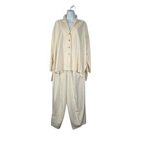 Vtg 80s Melinda Phillips Cream 100% Silk Jacket & Pants Set Medium USA